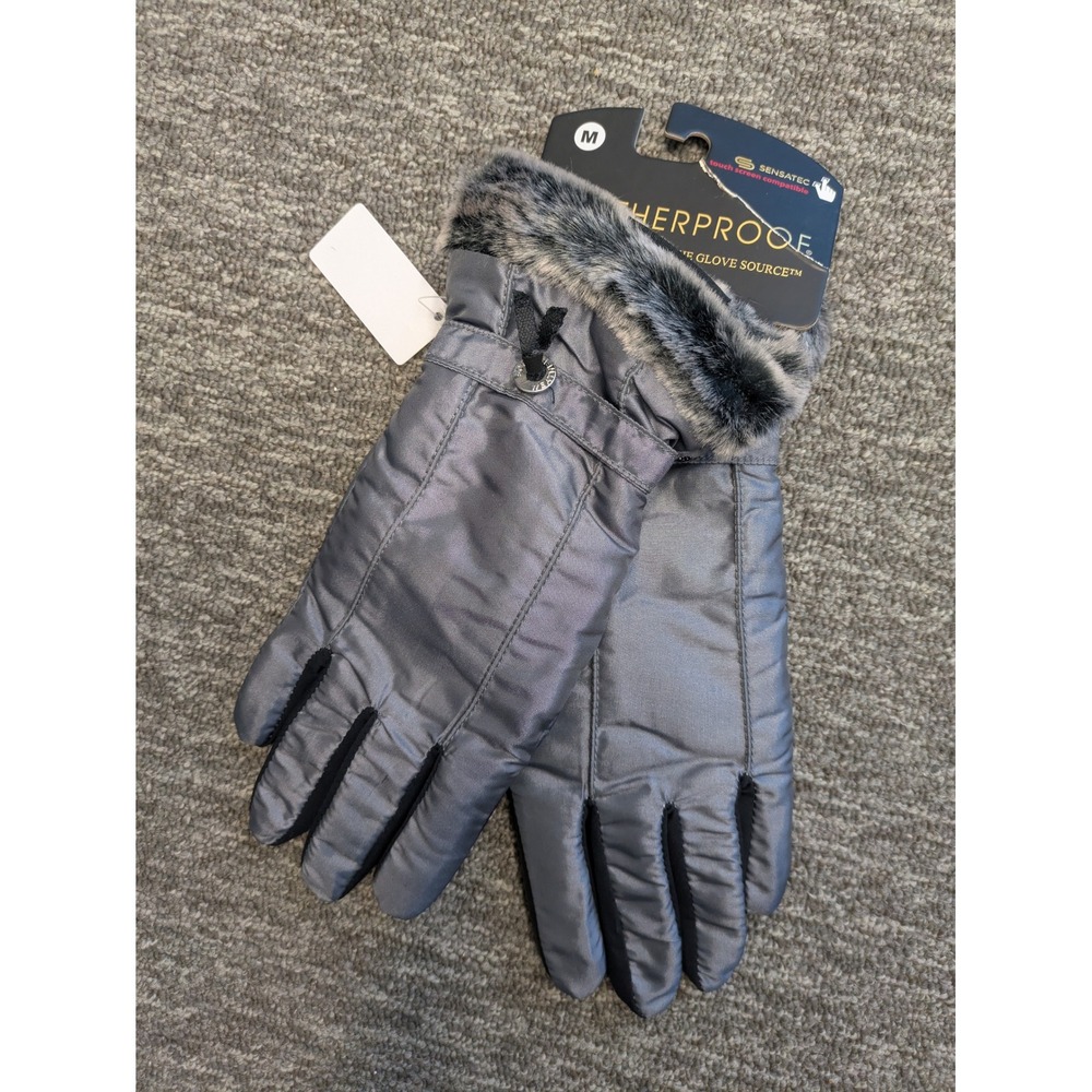 Weatherproof Women's Size‎ M Gray Faux Fur Trim Sensatec Touch Screen Gloves NWT